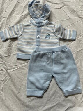 Preemie (up to 5 lbs) Baby Blue Hooded Sweater & Pants Set - Striped Knit